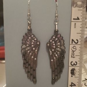 Gun Metal Black Dedazzled Wing Earrings